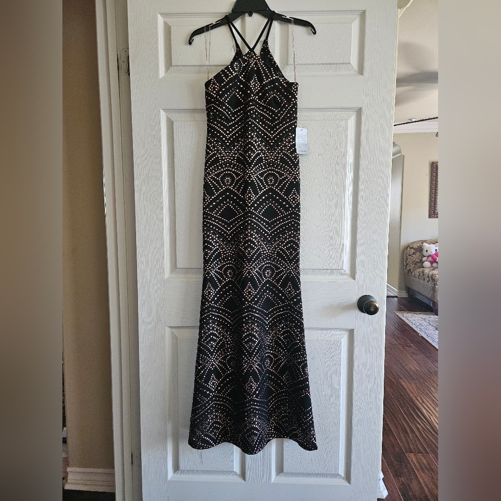 Jump Black Maxi Dress with Gold Pattern